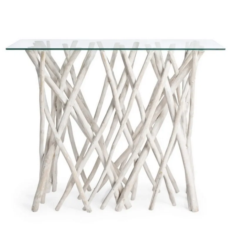 Sale Bizzotto CONSOLLE IN TEAK CON RIPIANO IN VETRO - SAHEL