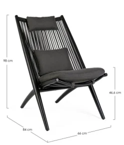 Bizzotto POLTRONA LOUNGE IN CORDA PER ESTERNO NERO XK0Y - ALOHA NEW