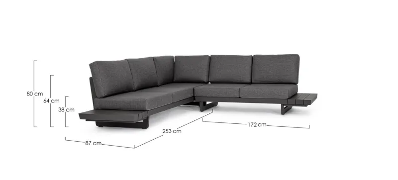 Outlet Bizzotto SALOTTO ANGOLARE IN ALLUMINIO ANTRACITE WG21 - INFINITY