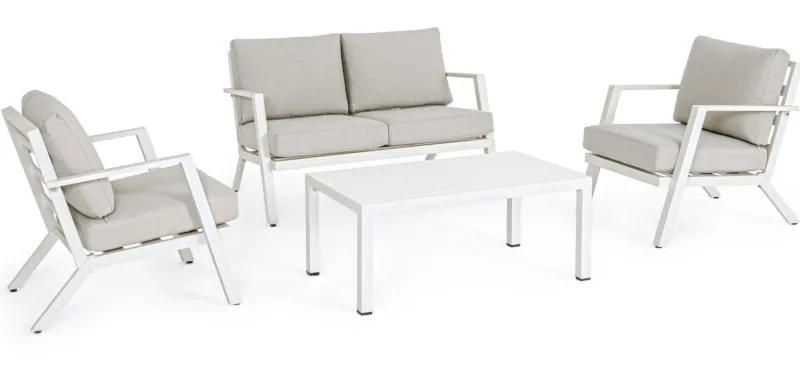 Clearance Bizzotto SALOTTO IN ALLUMINIO CON CUSCINI BIANCO YK11 - HARLEY