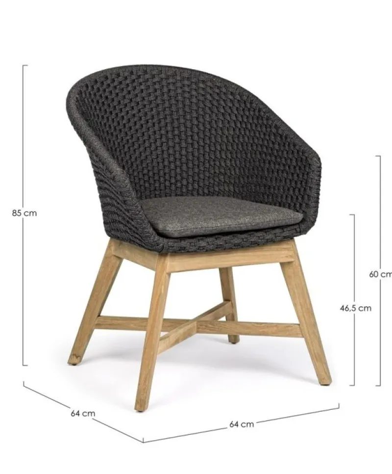 Online Bizzotto SEDIA IN CORDA PER ESTERNO ANTRACITE - COACHELLA