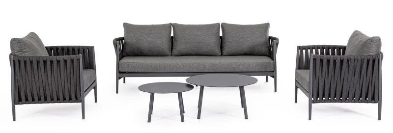 Outlet Bizzotto SET2 TAVOLINI IN CORDA ANTRACITE WG21 - AMINTA