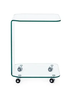 Outlet Bizzotto TAVOLINO CON RUOTE QUADRATO IN VETRO - IRIDE