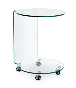 Bizzotto TAVOLINO CON RUOTE ROTONDO IN VETRO - IRIDE