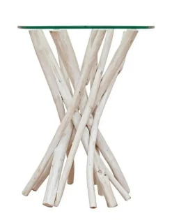 New Bizzotto TAVOLINO IN TEAK CON RIPIANO IN VETRO D40 - SAHEL