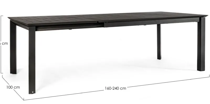Clearance Bizzotto TAVOLO IN ALLUMINIO 160/240X100 ANTRACITE CX23 - KONNOR